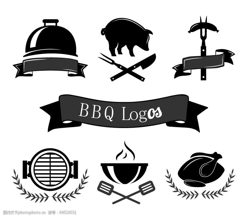 香香猪肉免费下载黑色烧烤标志设计矢量素材