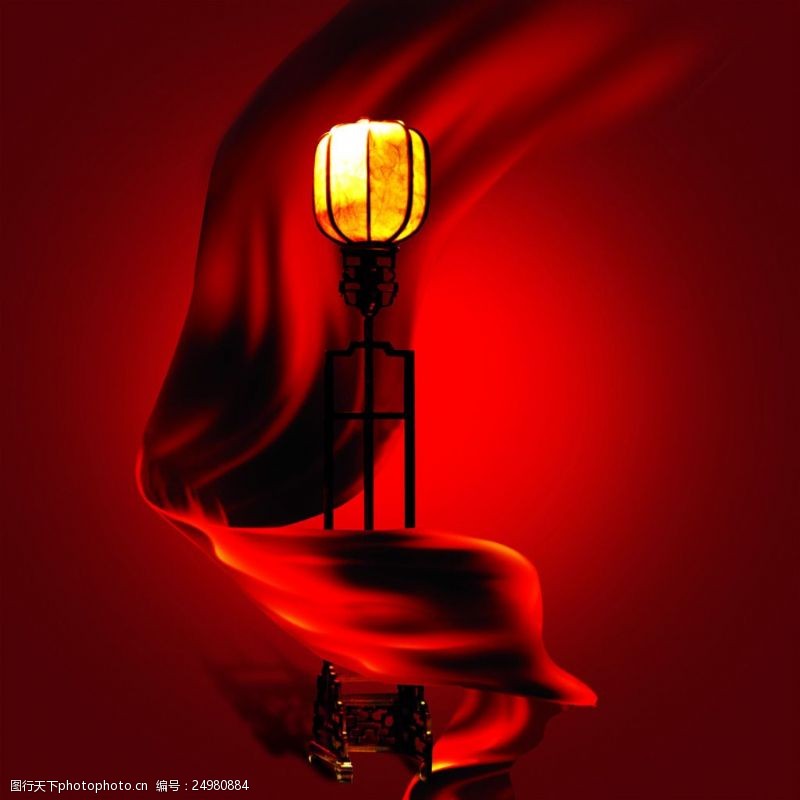 红丝带缠绕宫灯广告设计PSD分层素材
