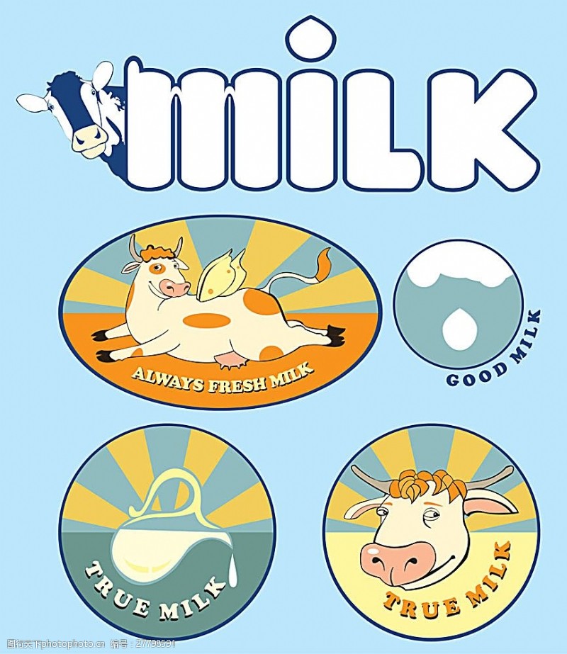 牛奶标签模板下载彩色牛奶宣传图标