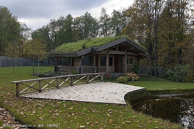 木制的草地上的房子