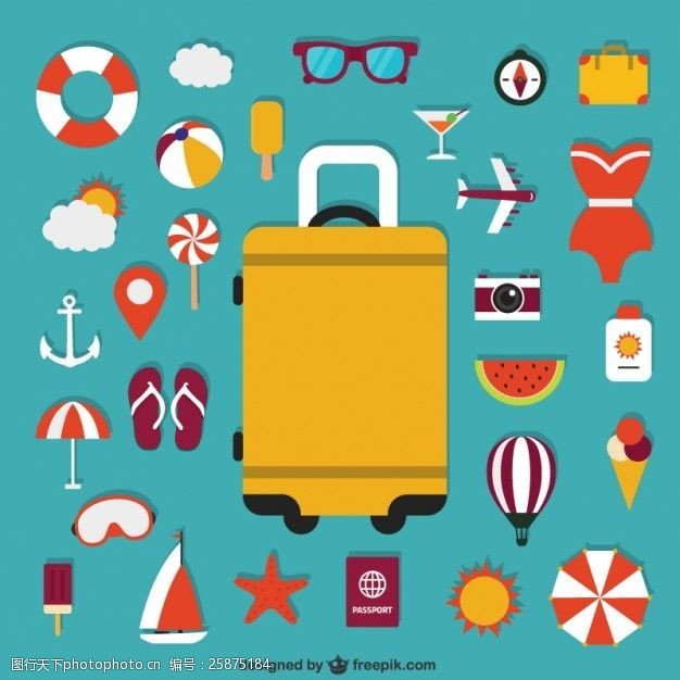 旅行箱手提箱和夏天的图标