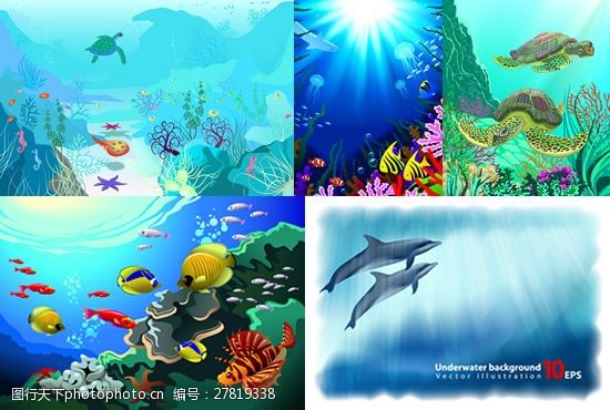 海豚免费下载蔚蓝海底世界风光矢量素材