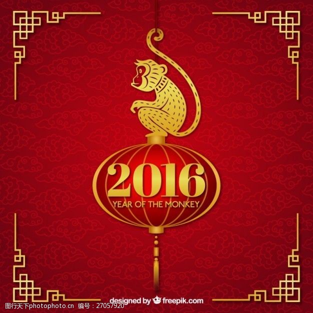 金猴中国新年背景与一只金色的猴子