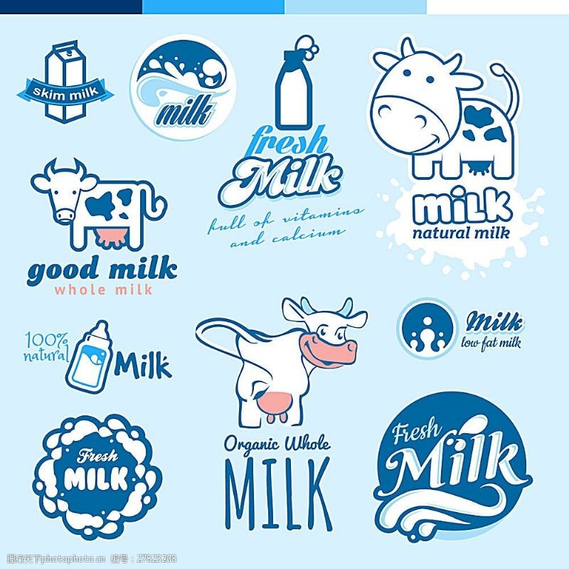 牛奶标签模板下载卡通奶牛图标设计
