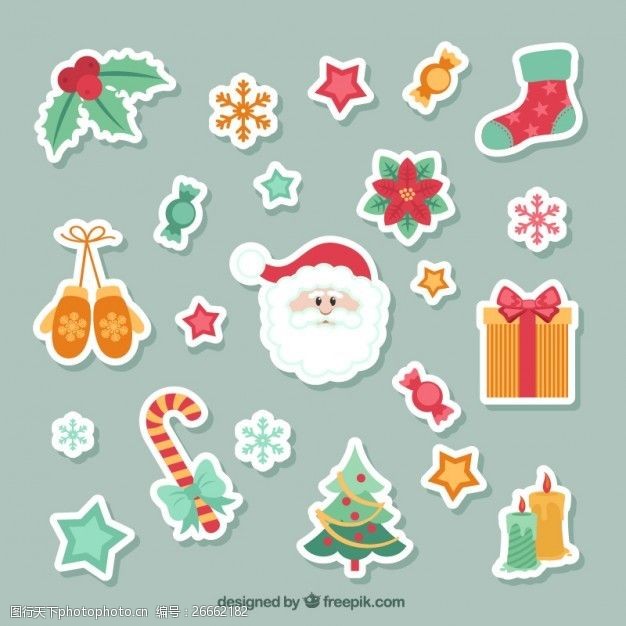 糖果色可爱的圣诞stikers收集