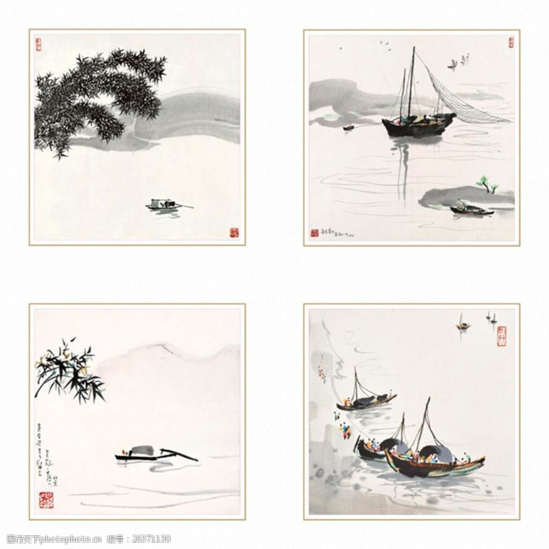 帆船吴冠中国画小船系列