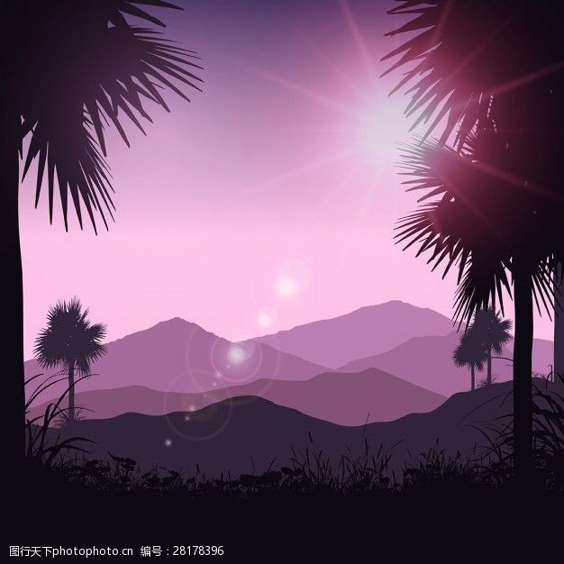 紫色天空热带景观背景