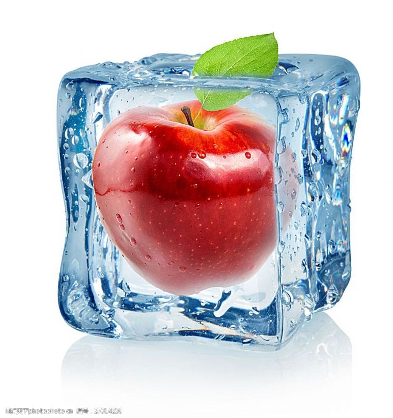 冷冻冷藏冰块里的苹果