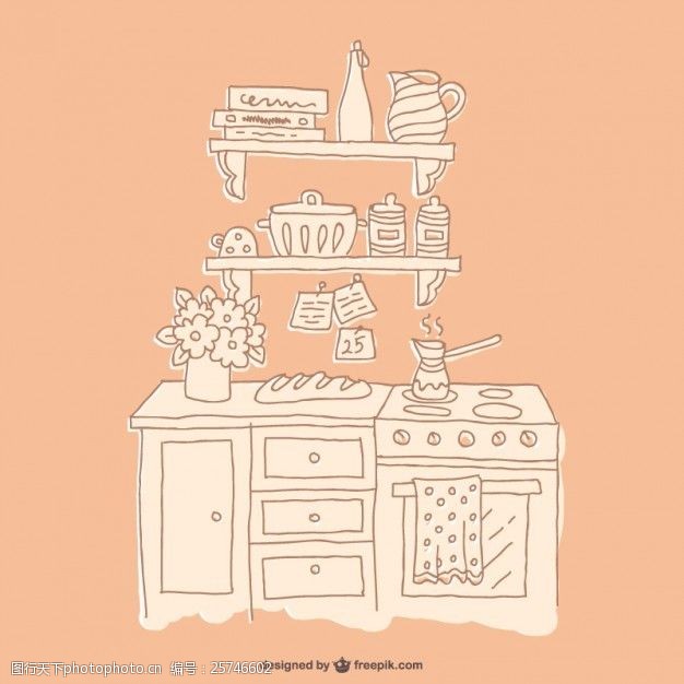 卡通房子绘制厨房家具