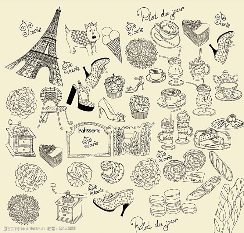 蛋糕美食画册手绘巴黎风情元素图片