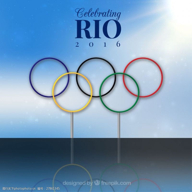 里约奥运会2016巴西奥运会七环标识蓝色背景图