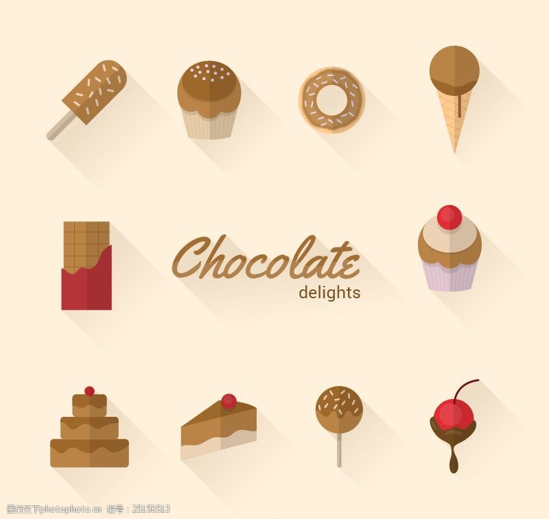 棒棒糖10款巧克力甜食图标矢量素材