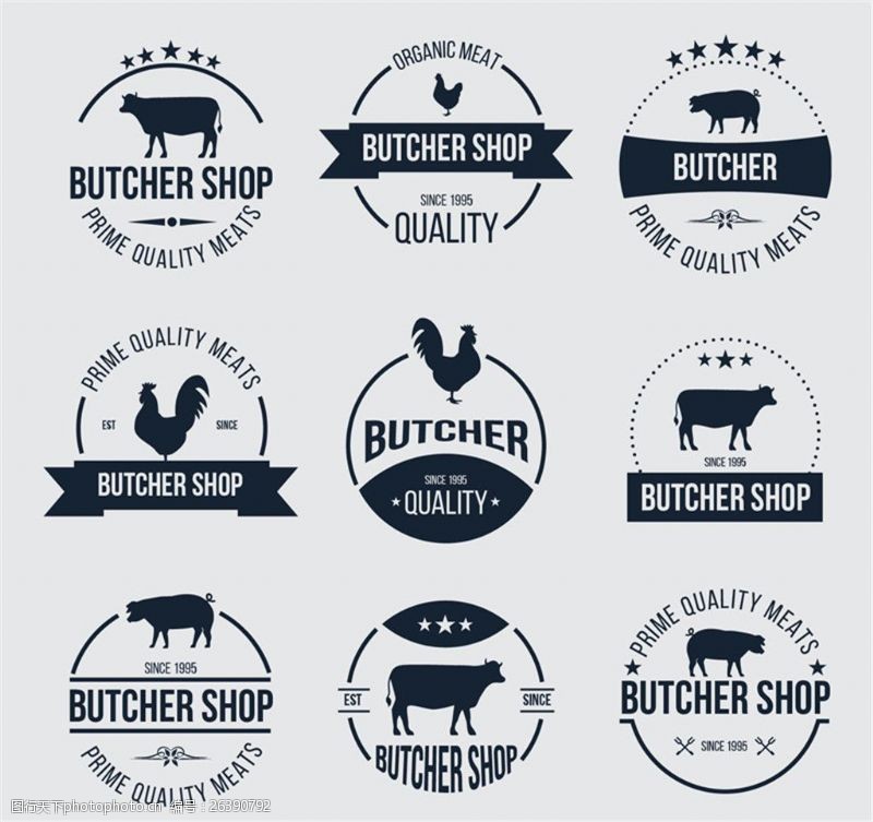 黑色标签9款创意肉店标签矢量素材
