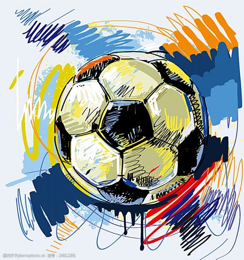 体育赛事彩绘足球插画矢量素材图片