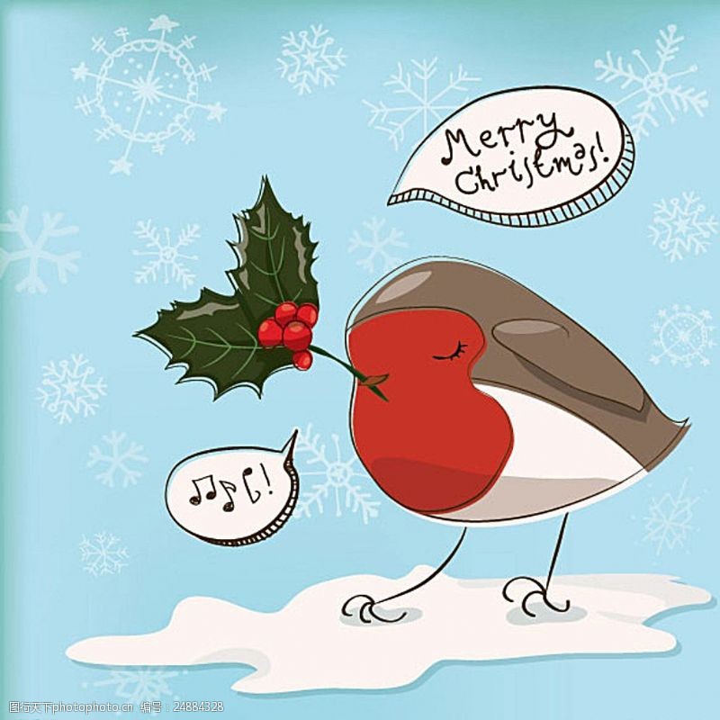 圣诞对话框卡通小鸟圣诞插画矢量素材图片