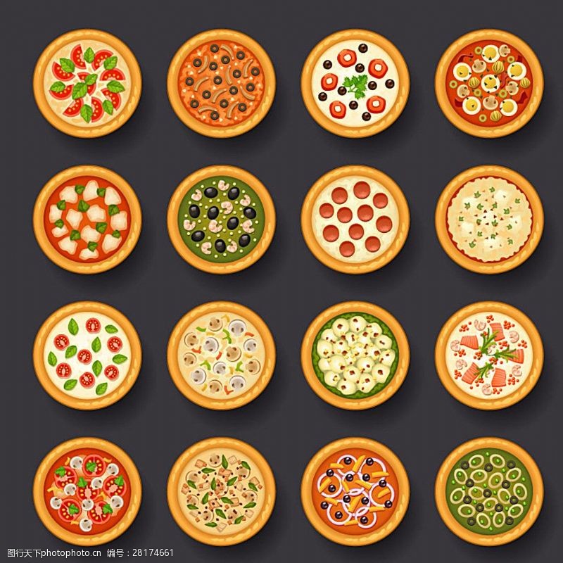 面包店图美味披萨俯视图矢量素材图片