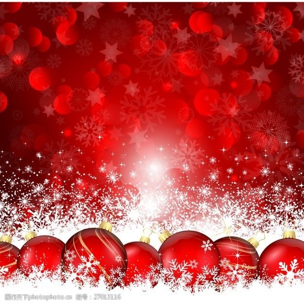 背景虚化圣诞球上的雪红色的背景