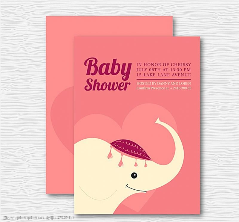 鞋子广告素材下载粉色大象迎婴派对邀请卡图片