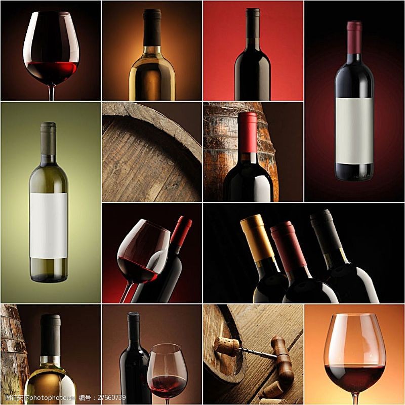 橡木桶葡萄酒和酒杯合辑图片