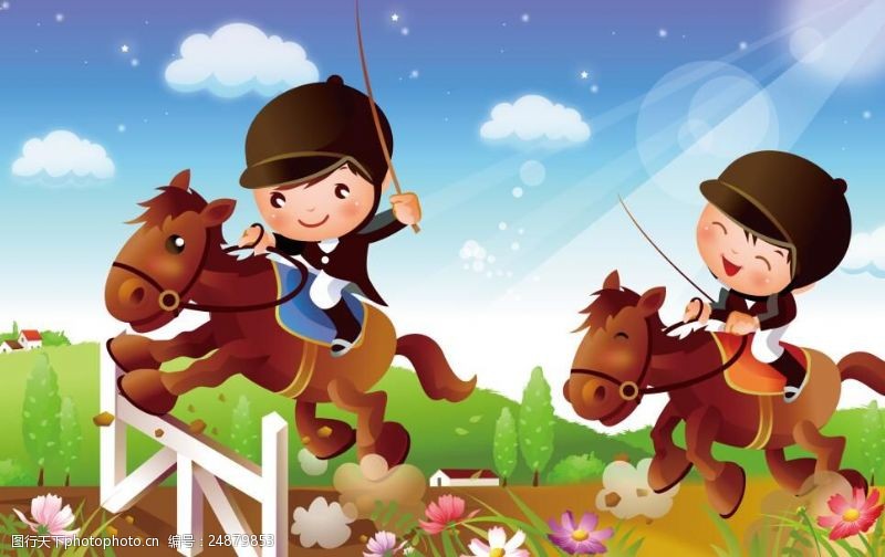 骑马插画体育骑马少年儿童
