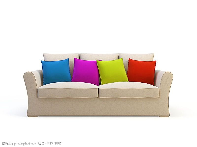 米白米色沙发与彩色抱枕