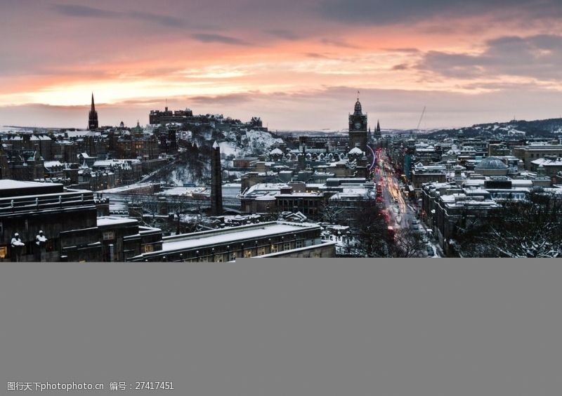 英国爱丁堡冬雪景色图片