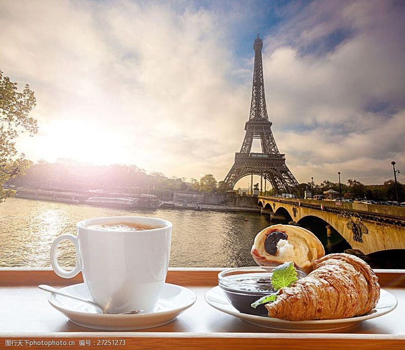 美食城巴黎风景与咖啡美食