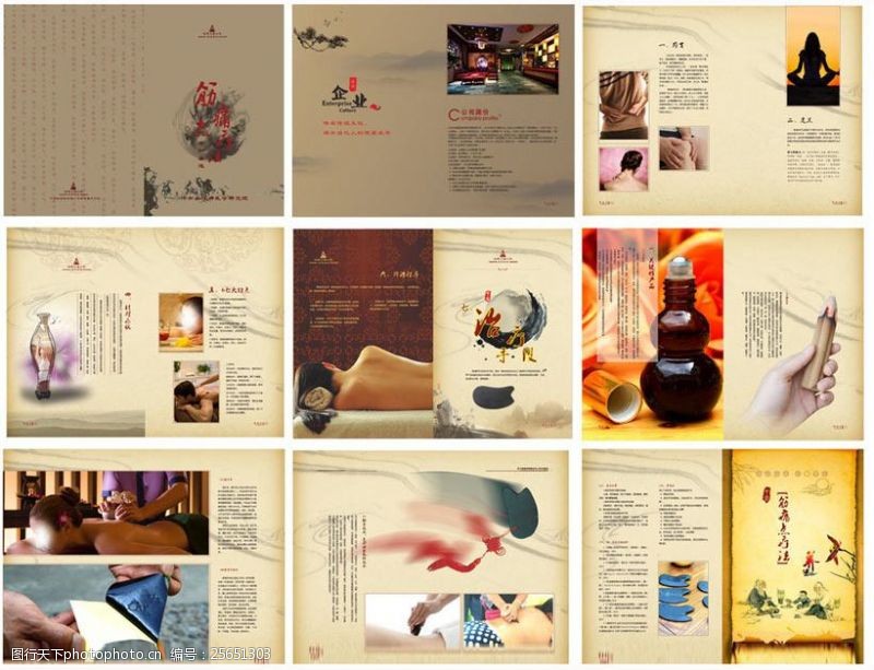 中医理疗古典养生宣传画册设计矢量素材
