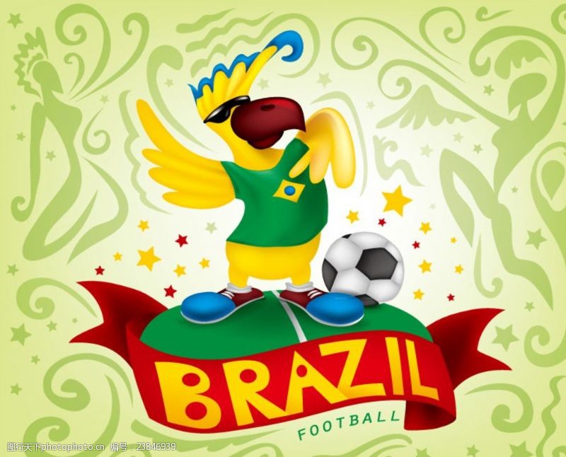 足球运动场巴西世界杯鹦鹉背景矢量素材