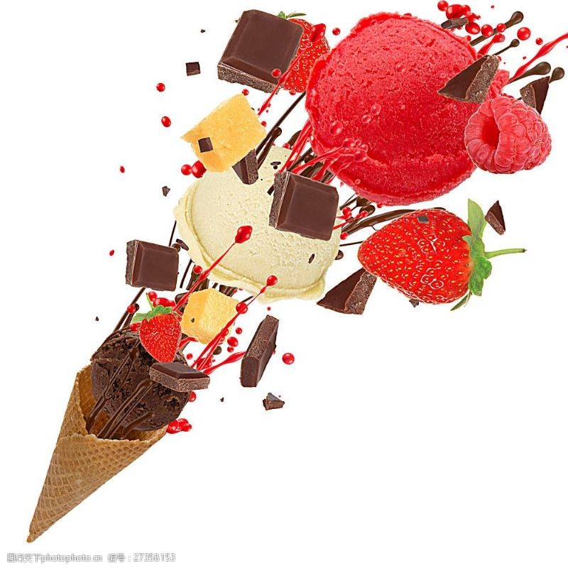 甜筒彩色冰激凌和巧克力