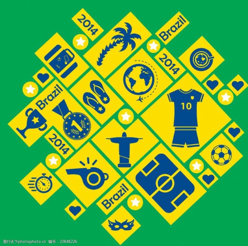 星耀标志方形巴西世界杯图标背景矢量素材