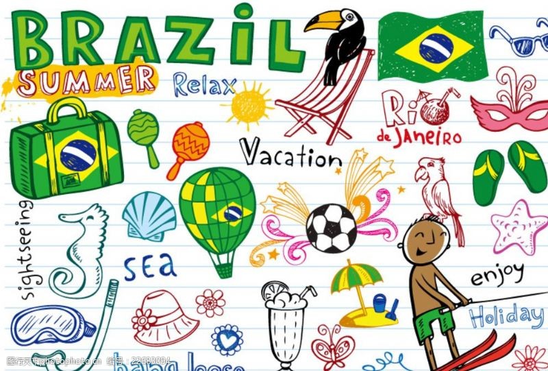 鞋类画册手绘巴西世界杯元素矢量素材