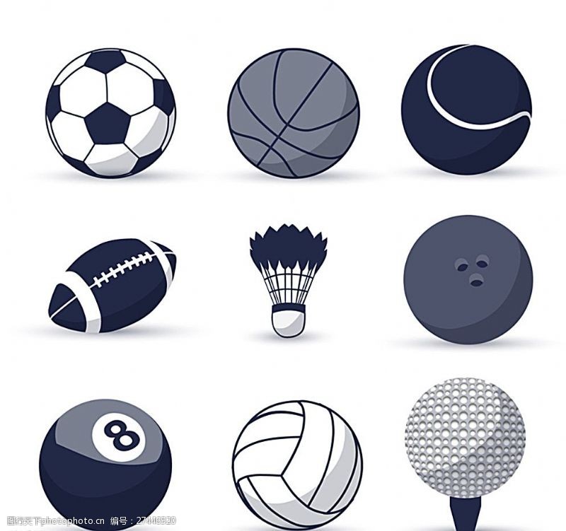 足球篮球9款球类图标矢量素材图片