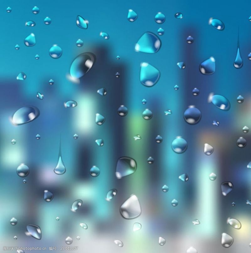 珠海梦幻水城城市雨滴玻璃背景矢量素材