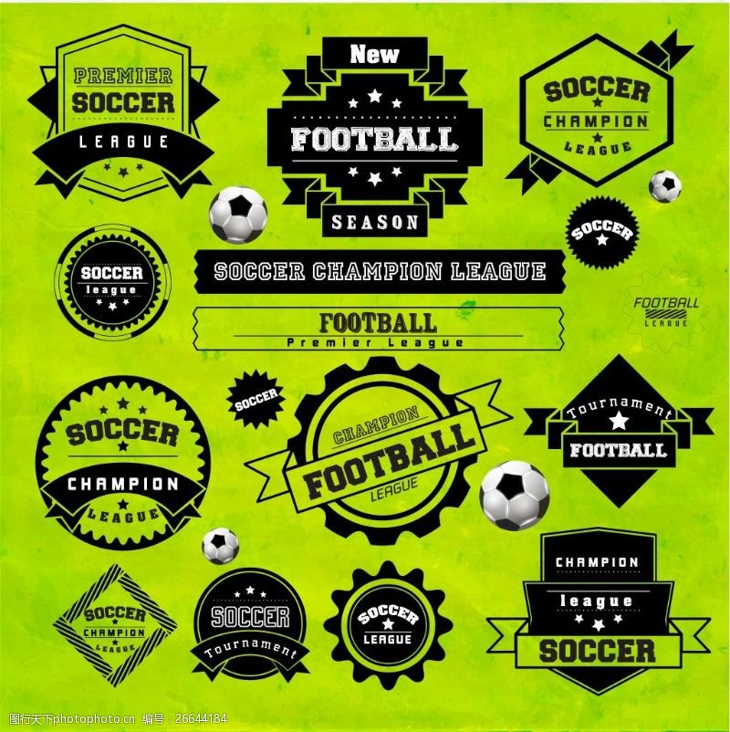 体育赛事精美足球元素标签矢量图片