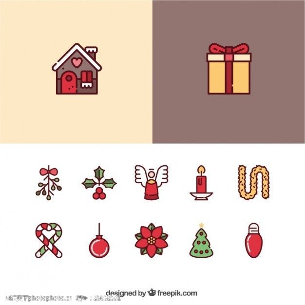 糖果色可爱的圣诞图标收藏