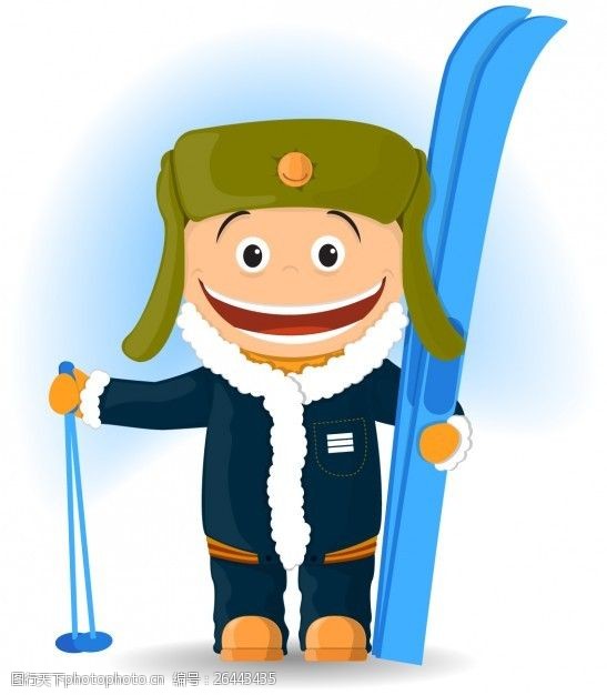 微笑快乐的滑雪者的插图