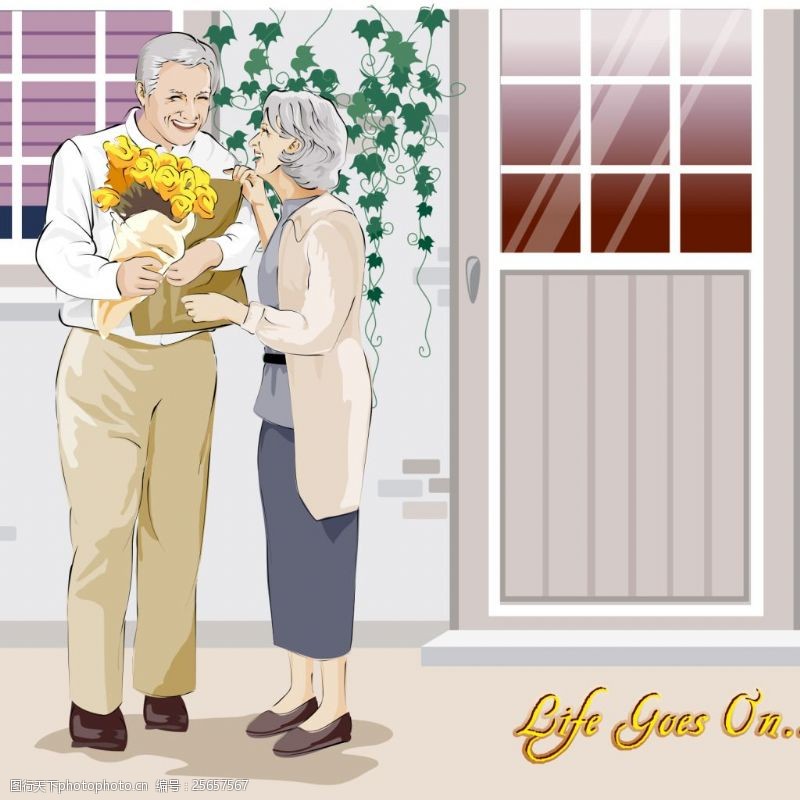 白发苍苍的奶奶幸福的晚年买花送给你