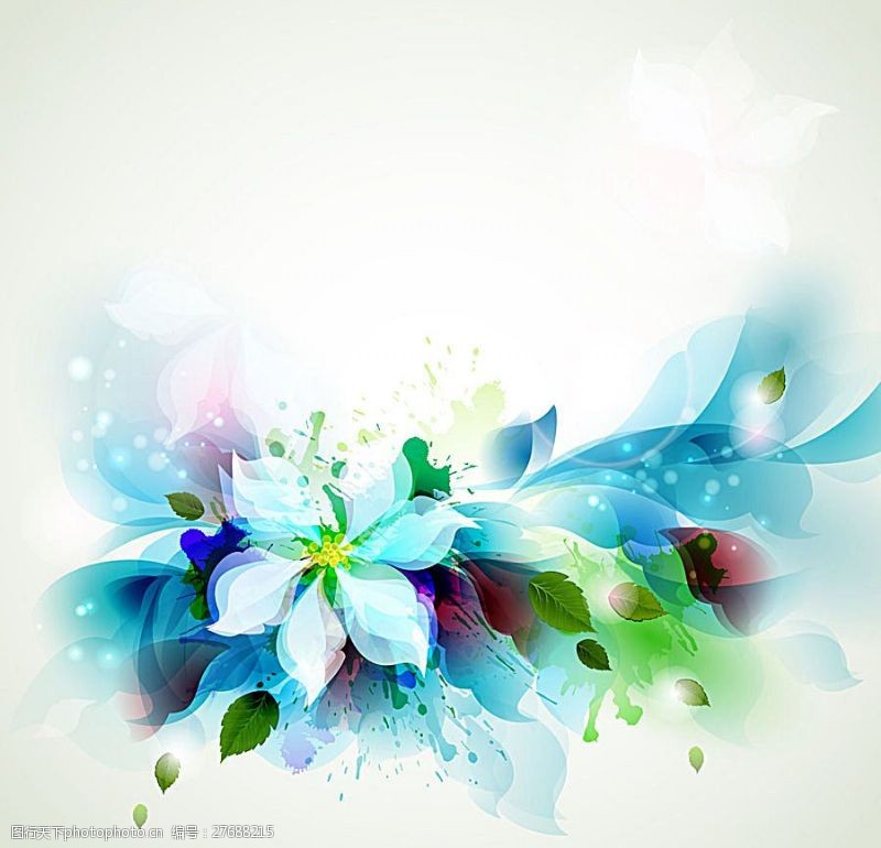 彩色墨迹蓝色花朵与喷墨