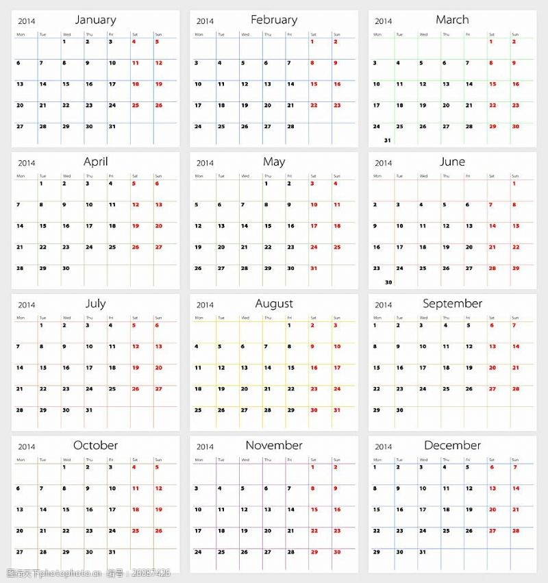 新年日历矢量日历模板设计