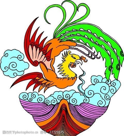 中国古画0116凤凰凤纹图案鸟类装饰图案矢量素材CDR格式0116
