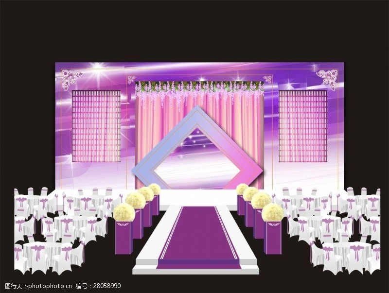 鲜花路引梦幻粉紫色婚礼舞台设计