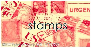 信封上的美国邮票图形Photoshop笔刷素材
