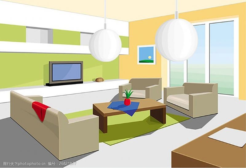 室内装潢设计明亮的客厅设计矢量素材