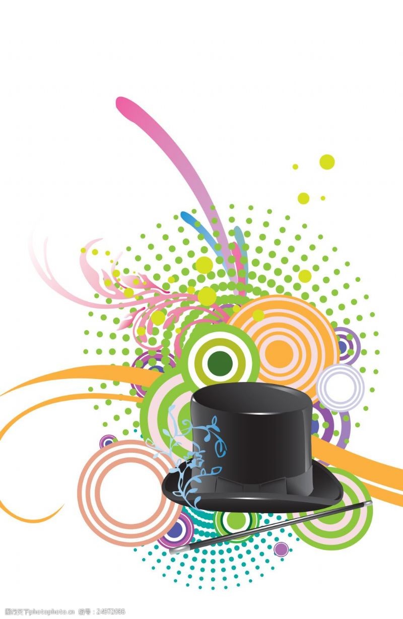 黑帽子魔术帽与时尚装饰图案PSD分层素材