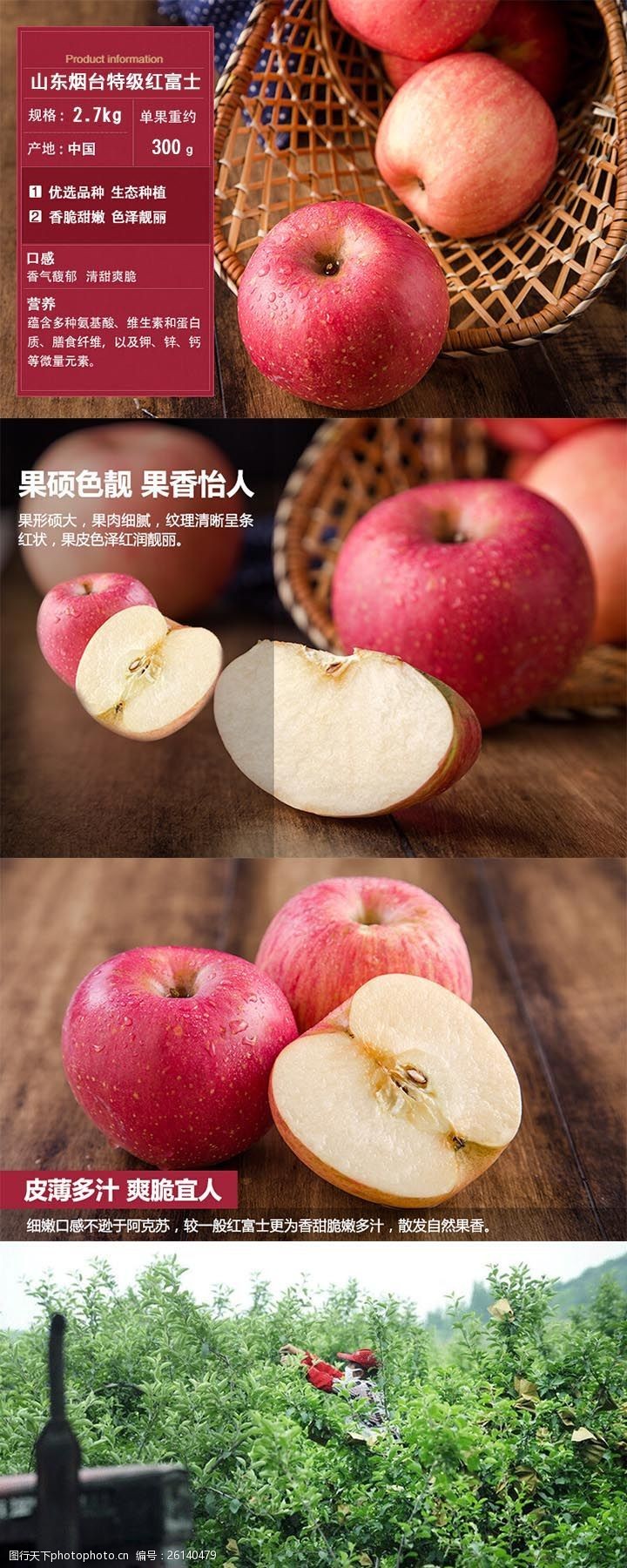 红苹果山东烟台红富士苹果详情页