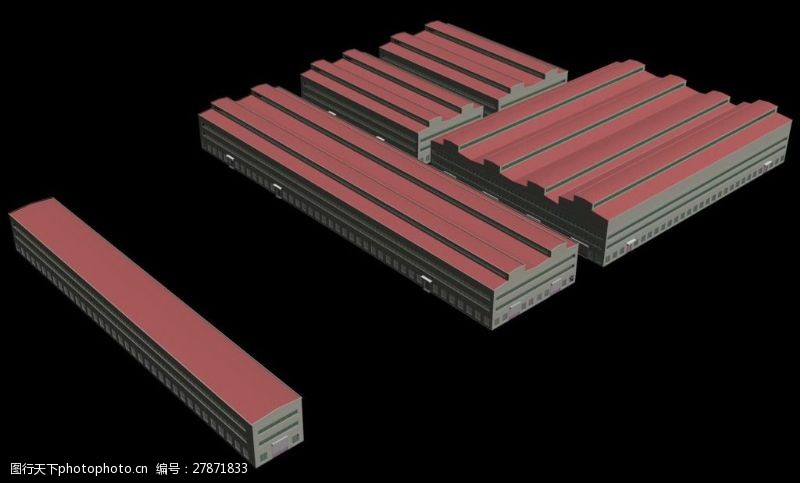 彩钢瓦厂房红瓦简单模型多个模型3DMAX