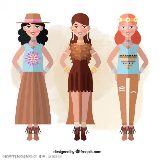 民族服饰三模型与波希米亚风格的衣服