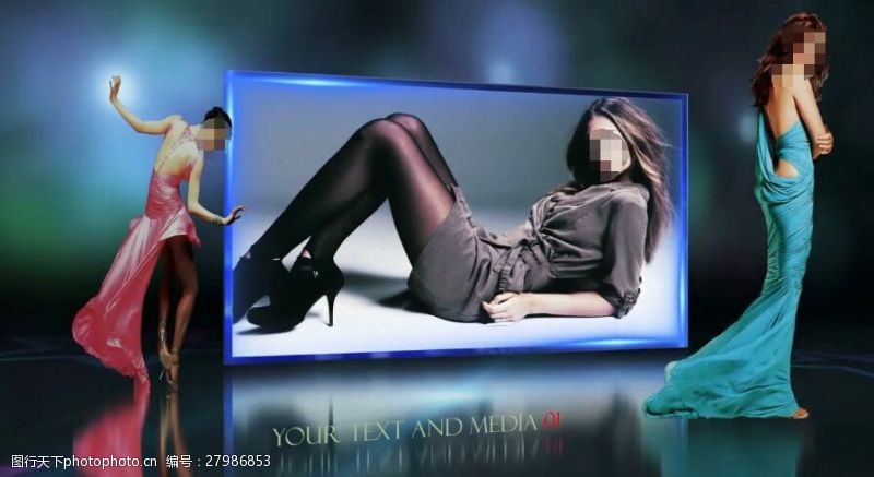 黑色相框时尚模特视频相框三维场景展示AE模板
