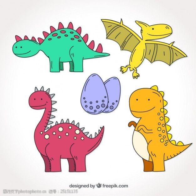 手绘彩色恐龙收藏